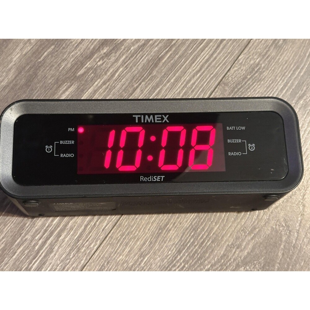 Timex RediSET Digital Alarm Clock Radio Dual Alarm Black Red LED Display